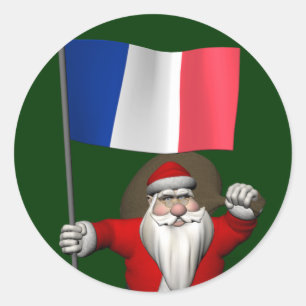 Pegatina Redonda Papá Noel con insignia de Francia