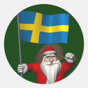 Pegatina Redonda Papá Noel con insignia de Suecia