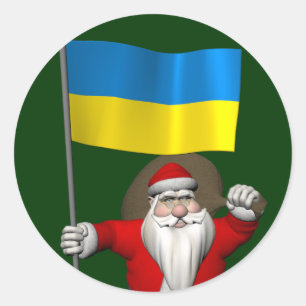 Pegatina Redonda Papá Noel con insignia de Ucrania