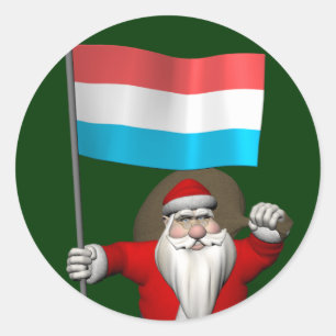 Pegatina Redonda Papá Noel con la bandera de Luxemburgo