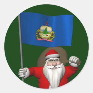 Pegatina Redonda Papá Noel con la bandera de Vermont