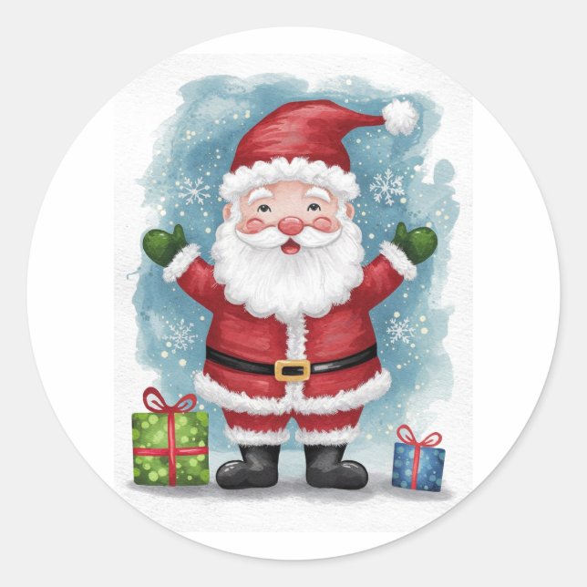 Pegatina Redonda Papá Noel con regalos (Anverso)
