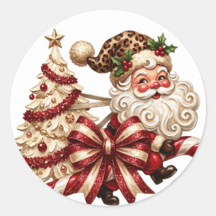 Pegatina Redonda Papá Noel de Navidad