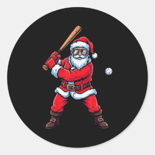Pegatina Redonda Papá Noel de Navidad bateador de béisbol Xmas depo