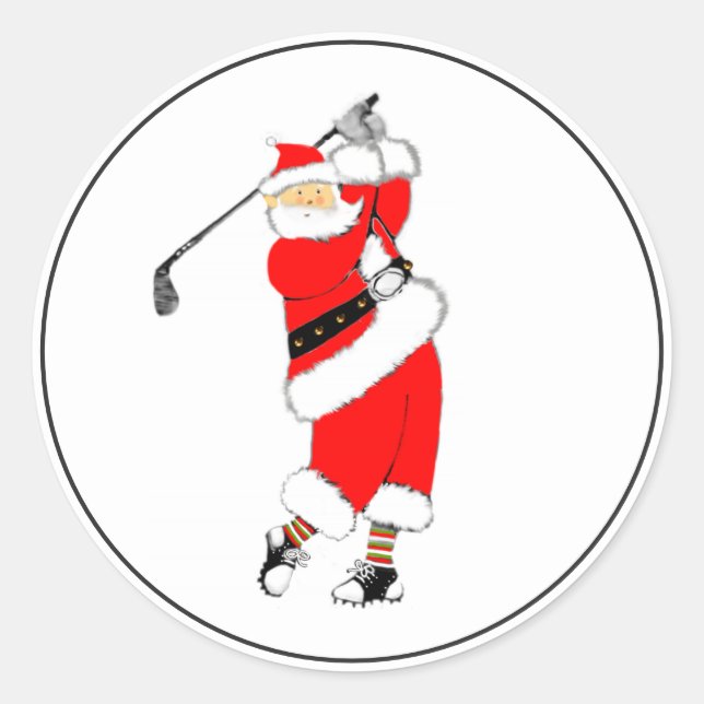 Pegatina Redonda Papá Noel de Navidad de golf (Anverso)
