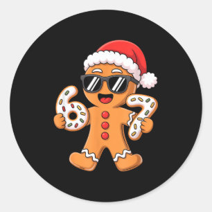 Pegatina Redonda Papá Noel de pan de jengibre con gafas de sol sost