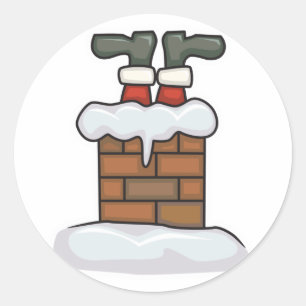 Pegatina Redonda Papá Noel divertido atascado en la chimenea