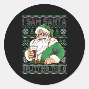 Pegatina Redonda Papá Noel Divertido Bebiendo Cerveza Dividiendo G