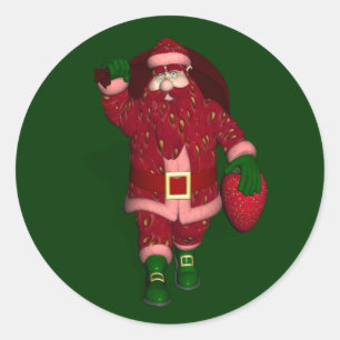 Pegatina Redonda Papá Noel divertido Granjero de Fresas