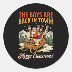 Pegatina Redonda Papá Noel Divertido Jesús Rock Navidad Retro Vinta