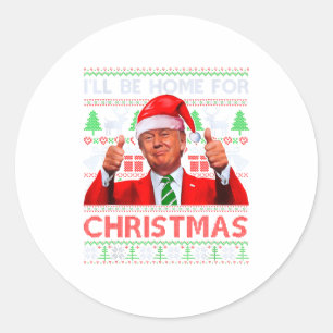 Pegatina Redonda Papá Noel Divertido Trump Estaré En Casa Para Navi