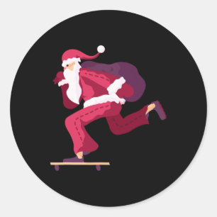 Pegatina Redonda Papá Noel en monopatín regalo divertido de Navidad