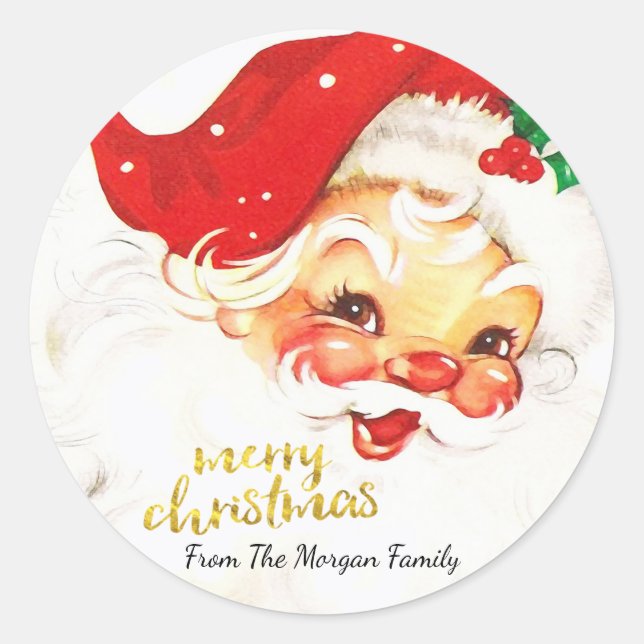 Pegatina Redonda Papá Noel Feliz Navidad (Anverso)