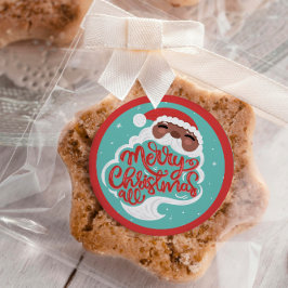 Pegatina Redonda Papá Noel | Feliz Navidad Todo | Azul turquesa