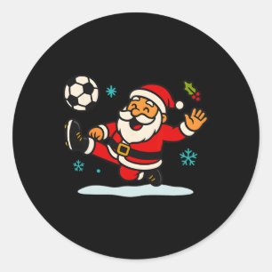 Pegatina Redonda Papá Noel Fútbol Deportes Jugando Navidad Nieve X