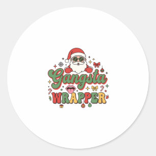 Pegatina Redonda Papá Noel Gangsta Navidad