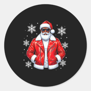 Pegatina Redonda Papá Noel genial afroamericano pijama de Navidad