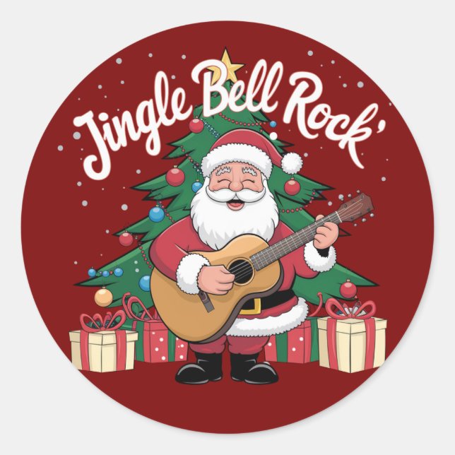 Pegatina Redonda Papá Noel Jingle Bell Rock (Anverso)