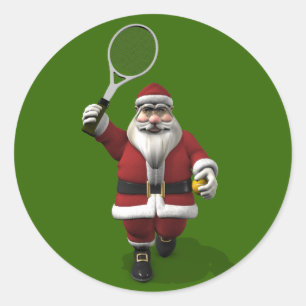 Pegatina Redonda Papá Noel jugando al tenis