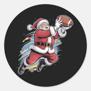 Pegatina Redonda Papá Noel jugando fútbol americano Navidad 