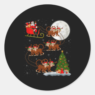 Pegatina Redonda Papá Noel Mono Trineo Volador Divertido Mágico Nav