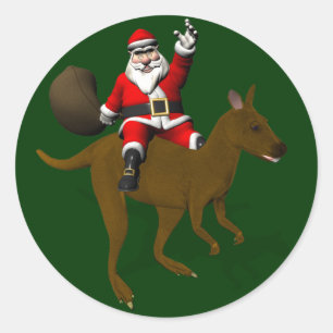 Pegatina Redonda Papá Noel montado en canguro