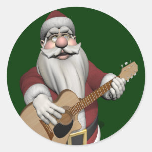 Pegatina Redonda Papá Noel musical tocando canciones de Navidad