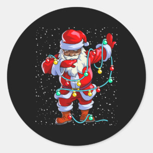Pegatina Redonda Papá Noel Navidad Negra Afro Americano Africano