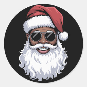 Pegatina Redonda Papá Noel Negro Navidad Santa Afro Afroamericano
