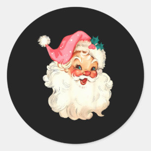 Pegatina Redonda Papá Noel Nk Cara de Navidad Xmas Antiguo Vintage