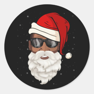 Pegatina Redonda Papá Noel Noel negro Noel Santa Afro Americano