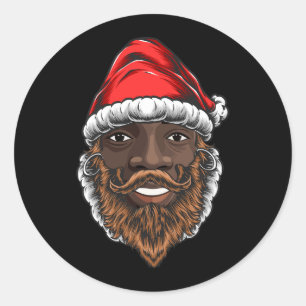 Pegatina Redonda Papá Noel Noel negro Noel Santa Afro Americano