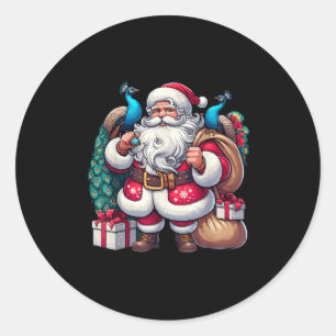 Pegatina Redonda Papá Noel norteamericano celebra Navidad Presente