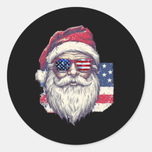 Pegatina Redonda Papá Noel Patriótico de Navidad Gafas de sol de EE