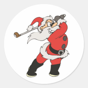 Pegatina Redonda Papá Noel que juega a golf