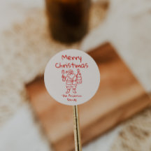 Papá Noel Rojo Dibujado Retro Feliz Navidad