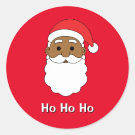 Pegatina Redonda Papá Noel Rojo Ho Ho Ho Familia Afroamericana de S
