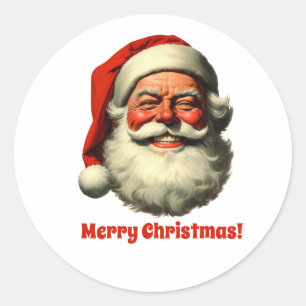 Pegatina Redonda Papá Noel sonriente estilo retro vintage