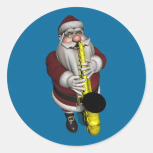 Pegatina Redonda Papá Noel tocando el saxofón