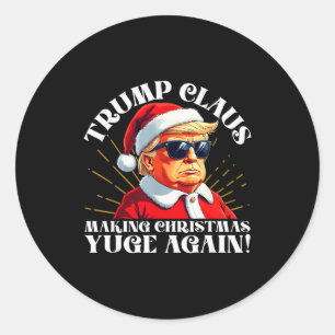 Pegatina Redonda Papá Noel Trump Divertido Haciendo Navidad Yuge De