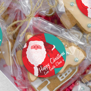 Pegatina Redonda Papá Noel vacaciones de Navidad regalo de caramelo