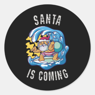 Pegatina Redonda Papá Noel viene de Surfboard