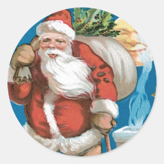 Pegatina Redonda Papá Noel vintage con la luna