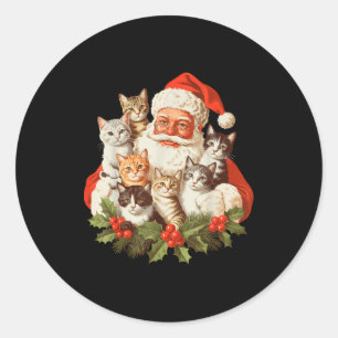 Pegatina Redonda Papá Noel y gatitos gatos Navidad