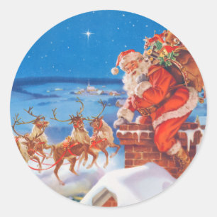 Pegatina Redonda Papá Noel y su reno poderoso