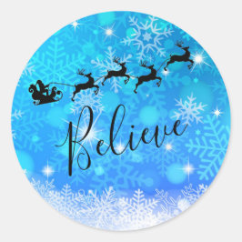 Pegatina Redonda Papá Noel y su reno volador - Créanlo
