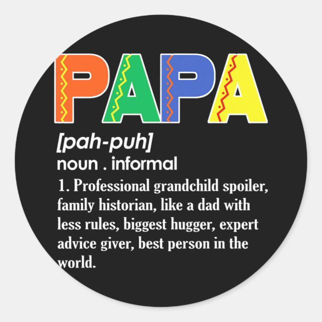 Pegatina Redonda Papa Noun significa Día de los Padres Felices Info (Anverso)