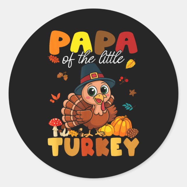 Pegatina Redonda Papa Of The Little Turkey Thanksgiving Baby Shower (Anverso)