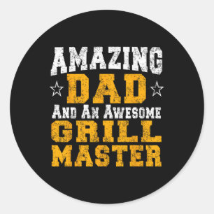 Pegatina Redonda Papá Padre Rbecue Shirt Bbq Grill Master Pit Boss