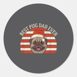 Pegatina Redonda Papá Pug Perro Vintage Retro Navidad Hombres Siemp
